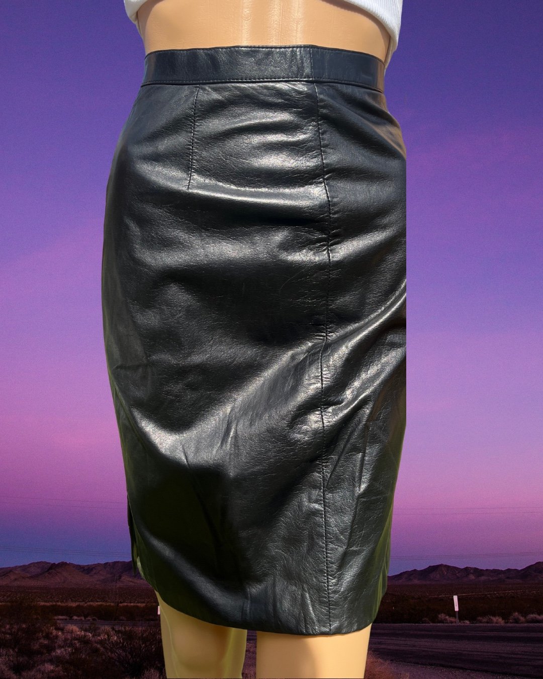Vintage 90s Black Real Leather Mini Skirt