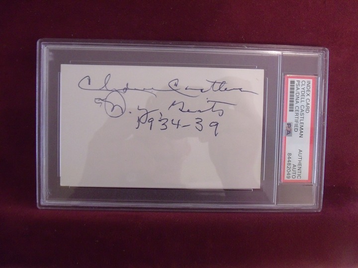 SLICK CLYDELL CASTLEMAN 1934 HAND SIGNED INDEX CARD SLABBED AUTHENTIC PSA/DNA
