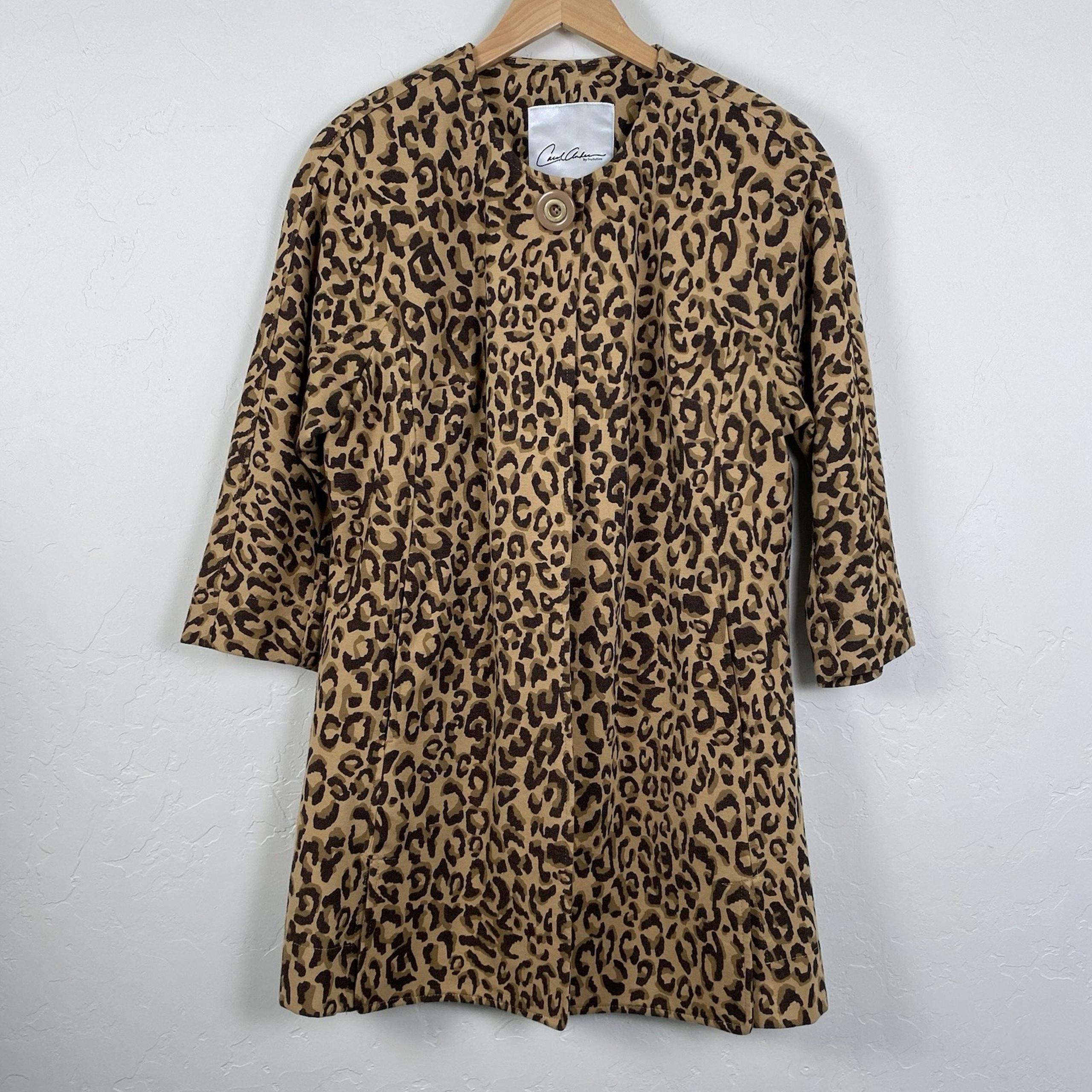 Carol Anderson by Invitation Leopard Coat Women's Size Medium 3/4 Sleeve