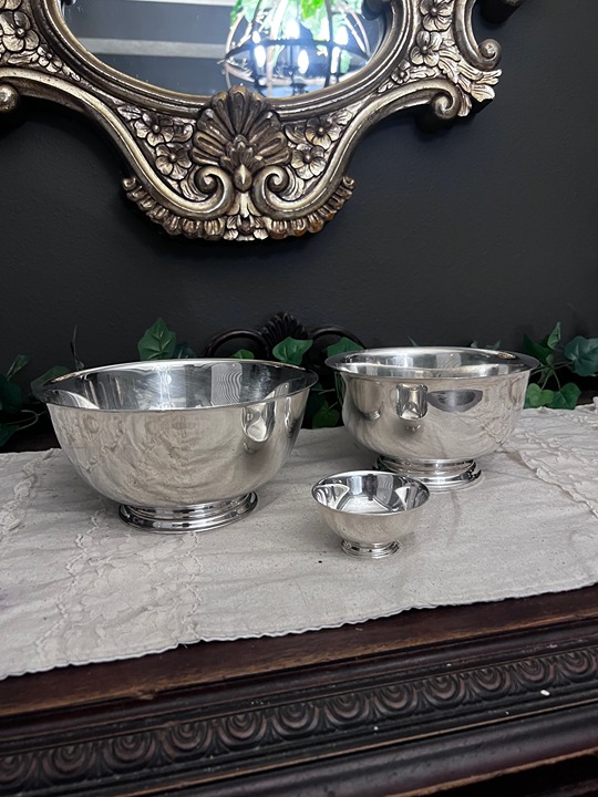 Vintage Paul Revere Silver Plate Serving Bowls - Set of 3, two med, 1 small