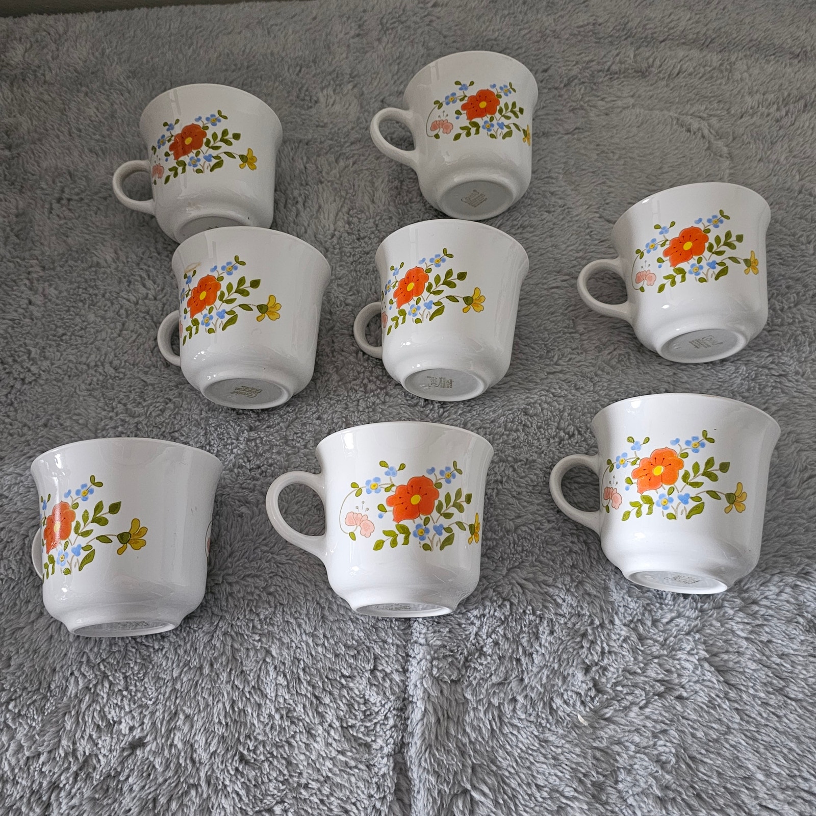 Set of 8 Vintage Wildflower Pattern Corelle Corning Ware Coffee Cups Mint Cond