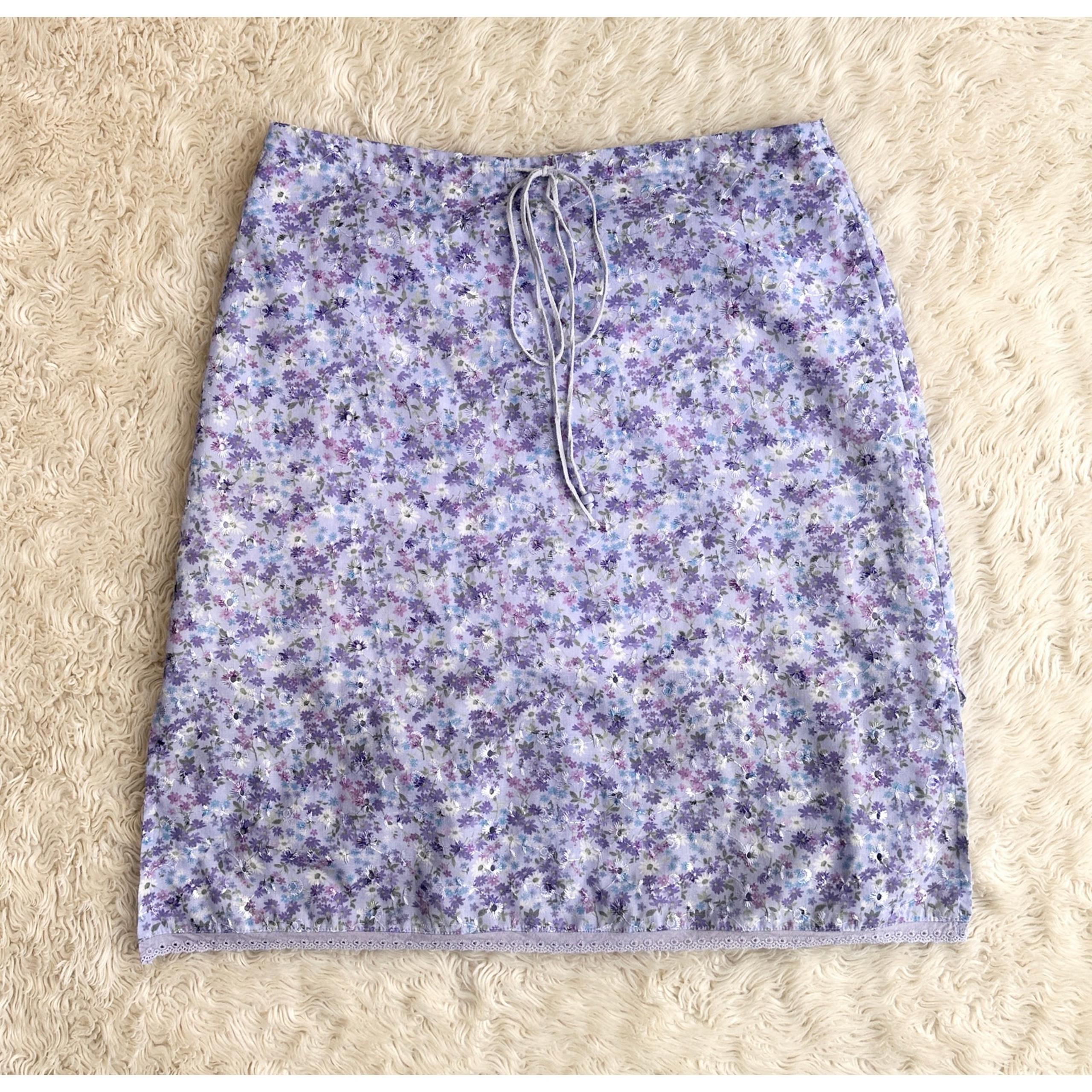 Y2K Ditsy Periwinkle Embroidered Eyelet Skirt S/M