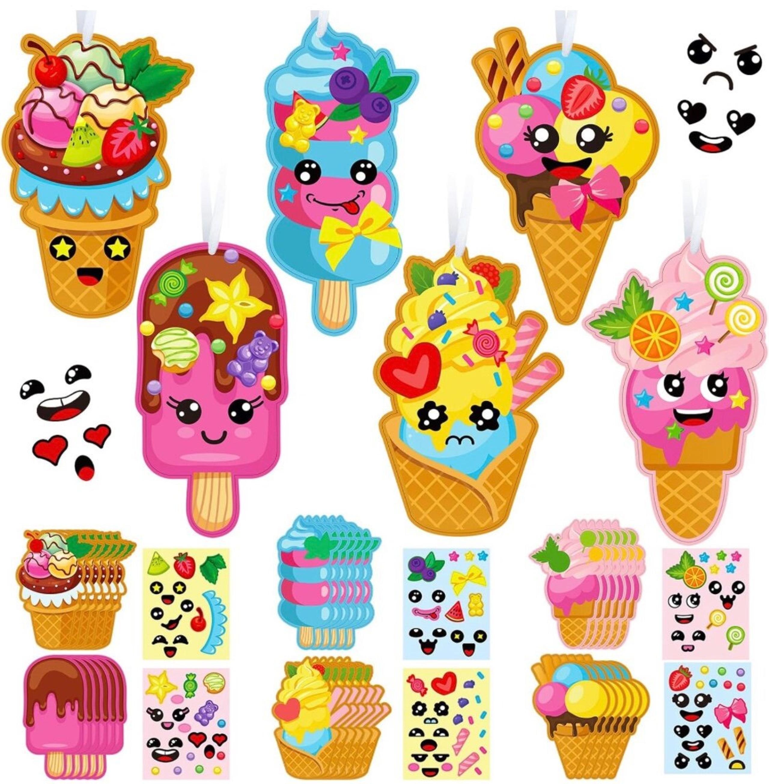 24 Pack Ice Cream Make a Face Stickers Craft Ornament Party Favors
