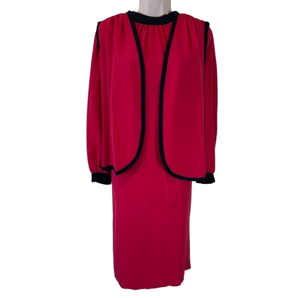 The Kohler Collection Vintage Red Dress with Black Trim Long Sleeve Two Piece 16
