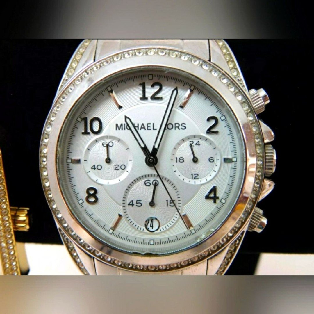 Michael Kors MK Stainless Steel Silver Tone Chronograph Women Watch FREE ship