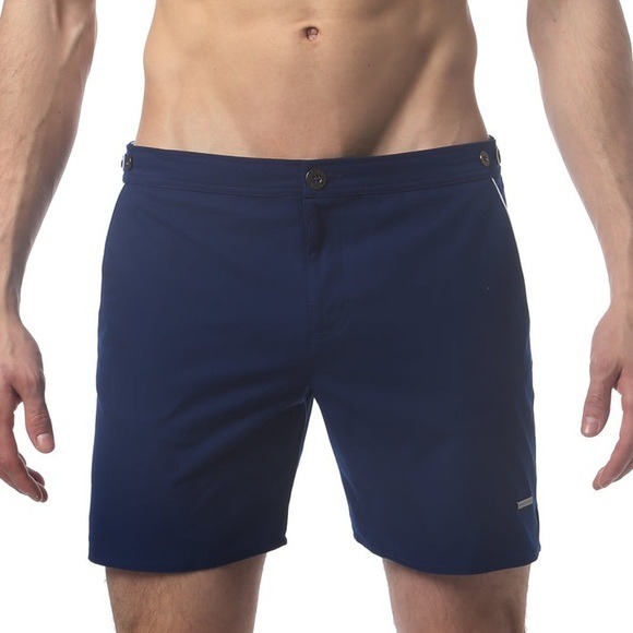 Parke & Ronen 6 Catalonia Stretch Swim Short Mens 30 in Navy/Black