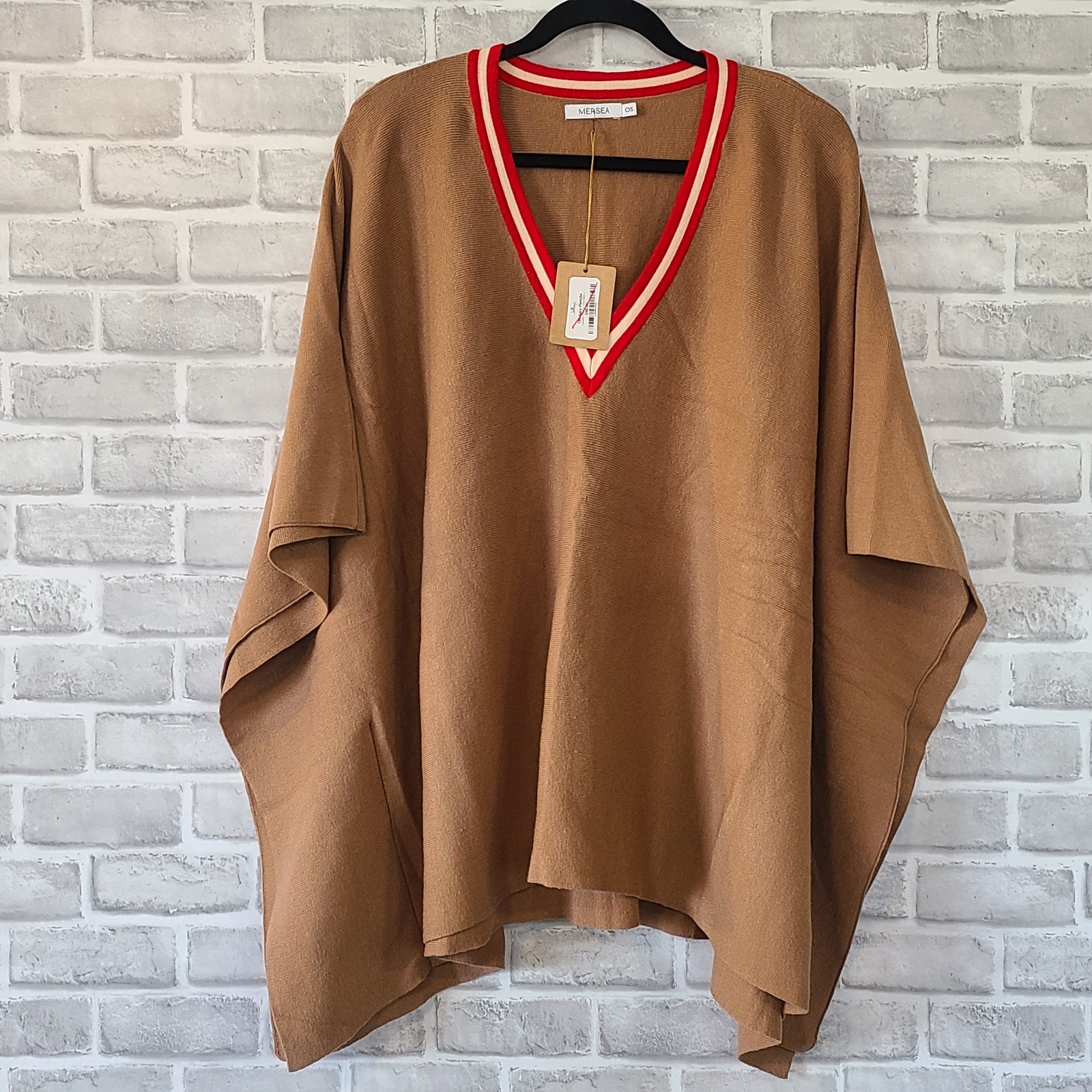 Mersea Anywhere Sara V Neck Poncho One Size Caramel NWT Soft Knit