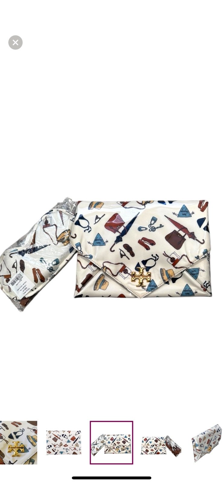 Tory Burch white and brown with playful printed Clutch
