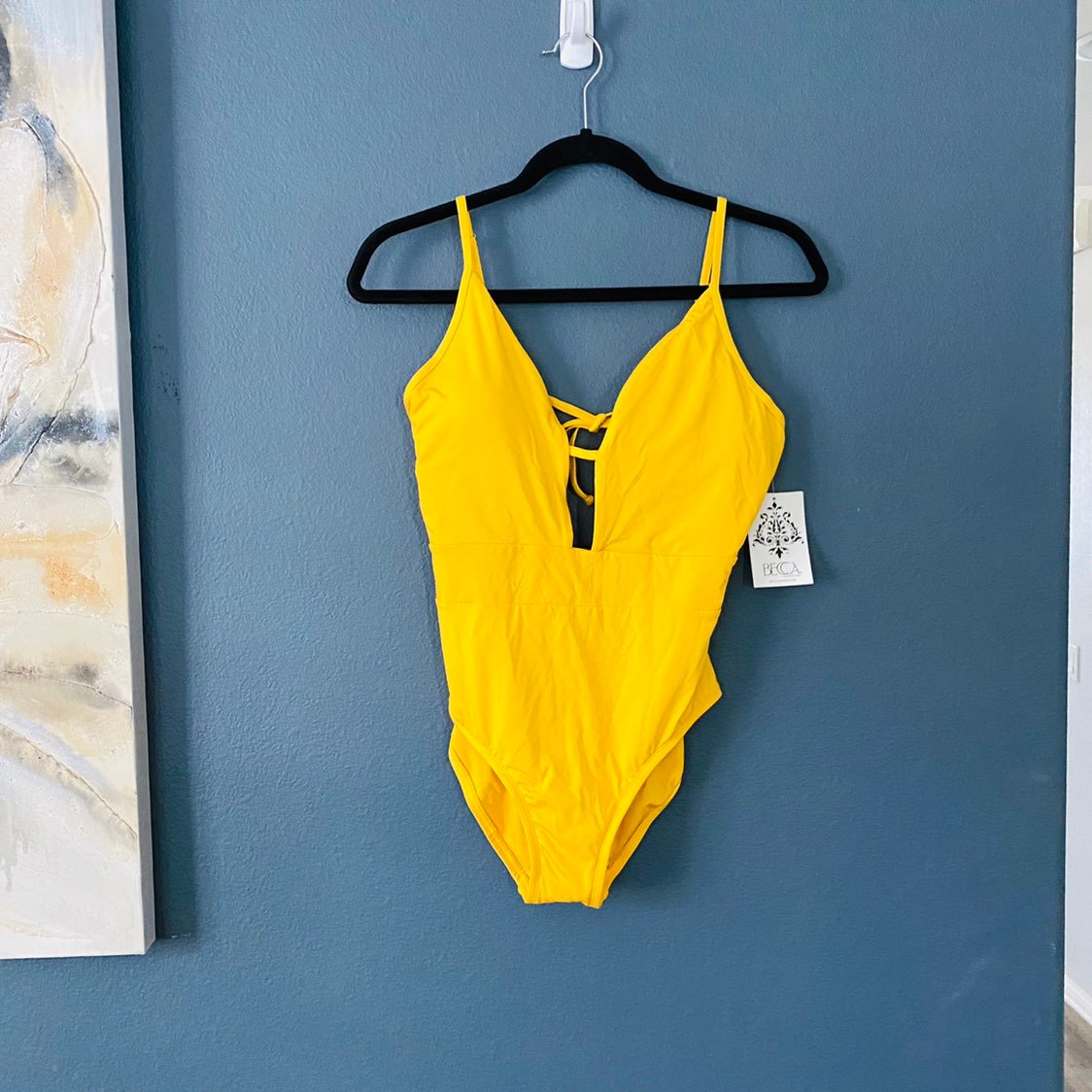 One Piece Swimsuit becca rebecca virtue mustard yellow size large nwt