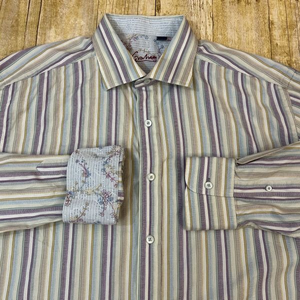 Robert Graham Striped Flip Cuff Shirt XL Long Sleeve
