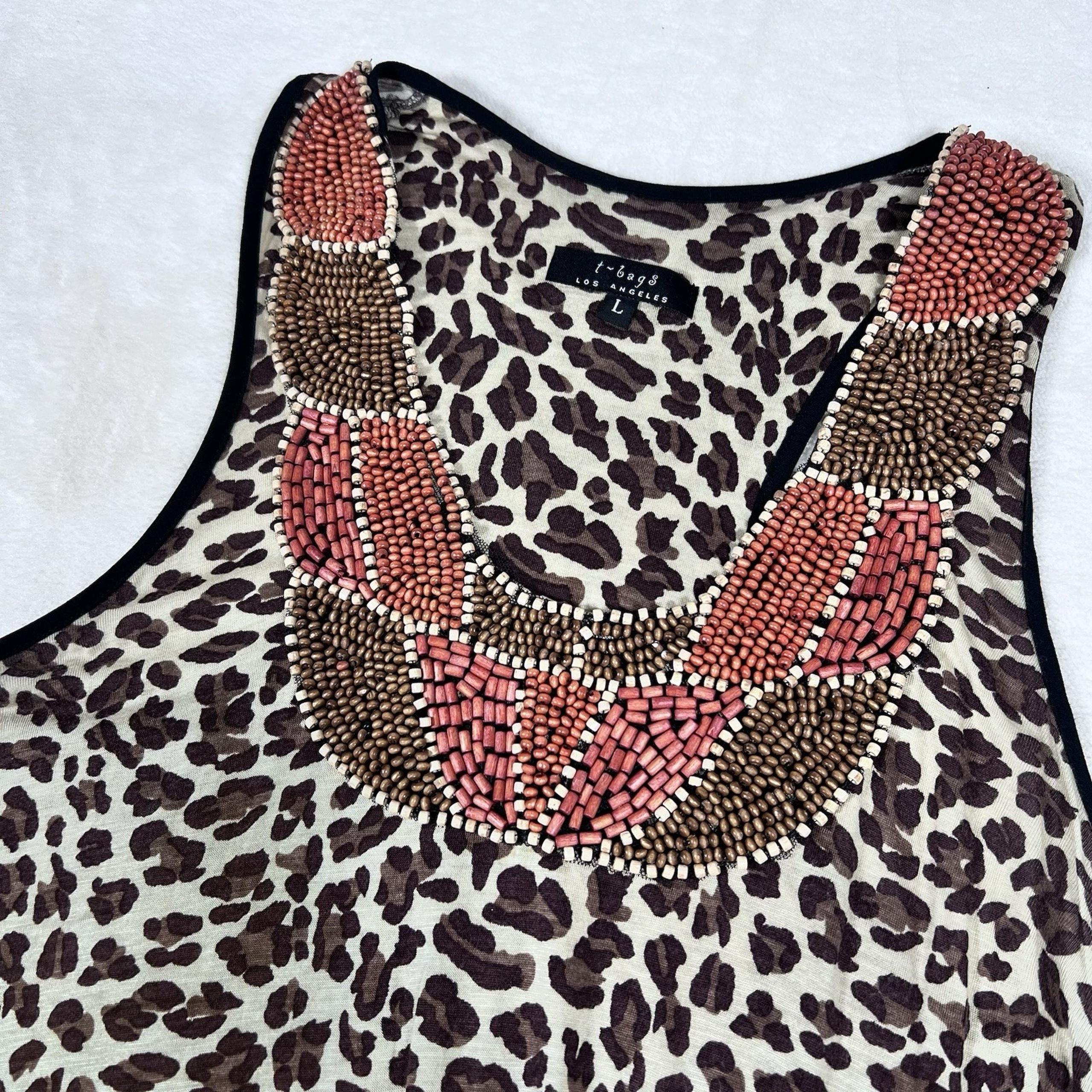 Tbags Beaded Tank Top Large Vintage Animal Print Boho 2.0 Whimsy Mobwife Y2K