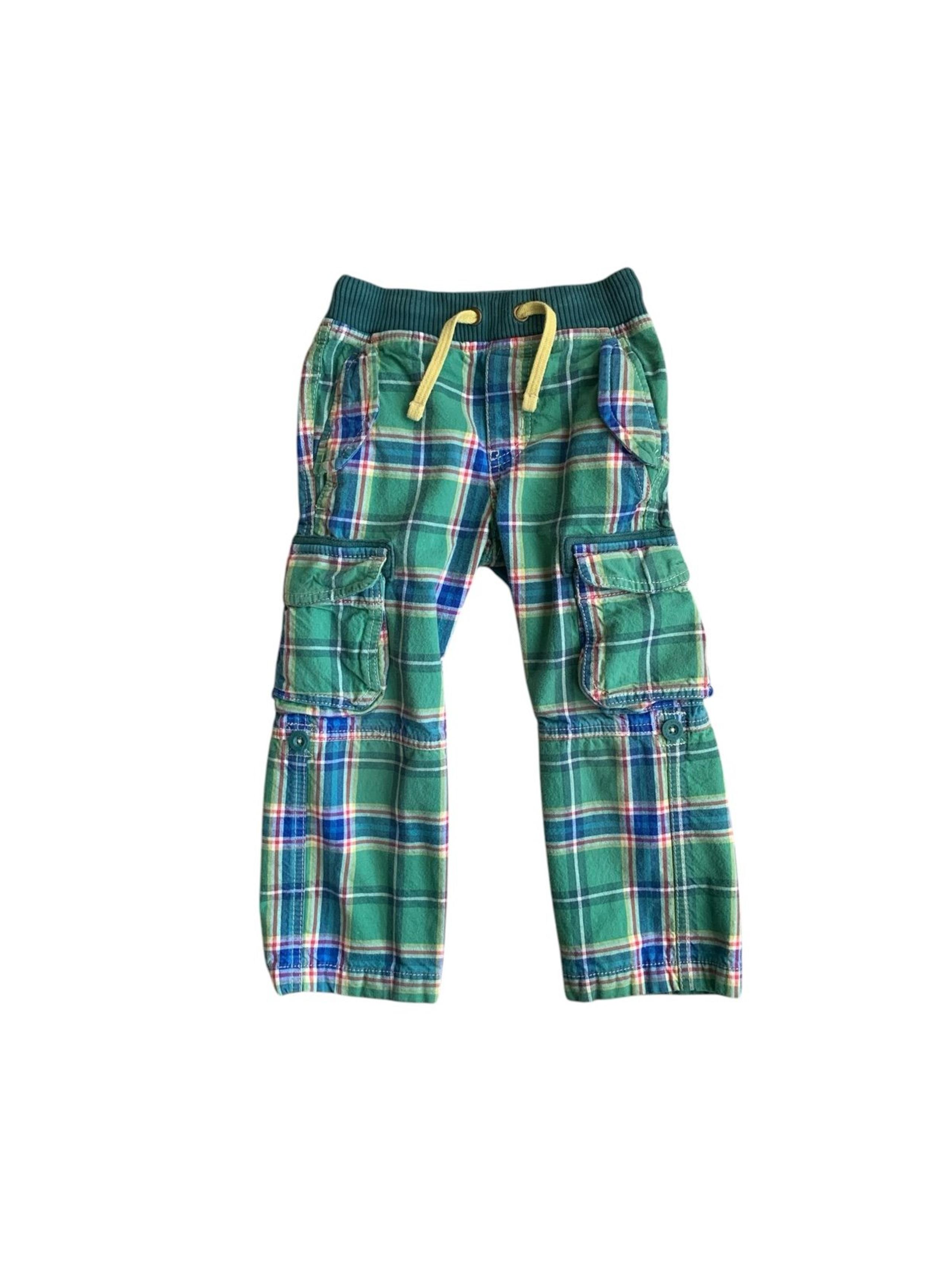 Mini Boden 4Y Green Plaid Brushed Cotton Cargo Trousers Pants