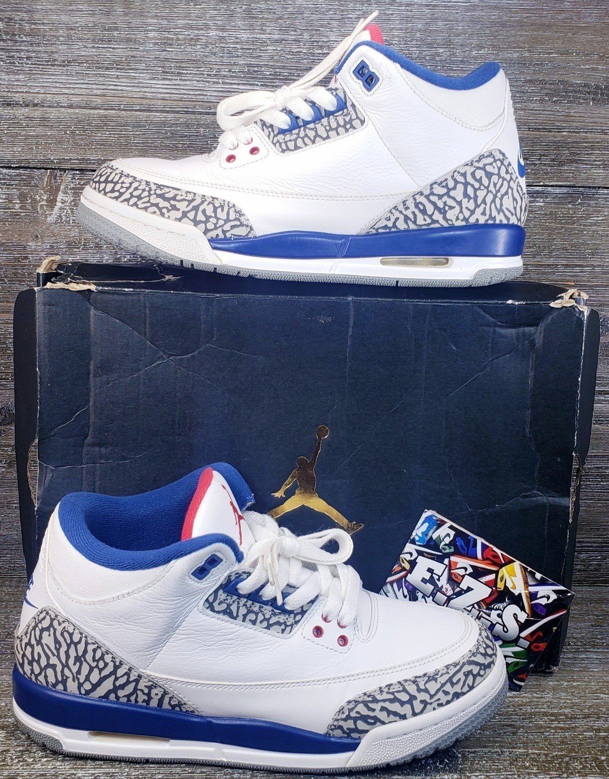 Air Jordan 3 Retro OG Blue White 854261-106 Youth Size 7Y Size 8.5 Women