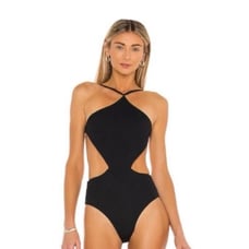 NEW FELLA Sabath One Piece Swimsuit Monokini Waist Cutout Halter Strap Black