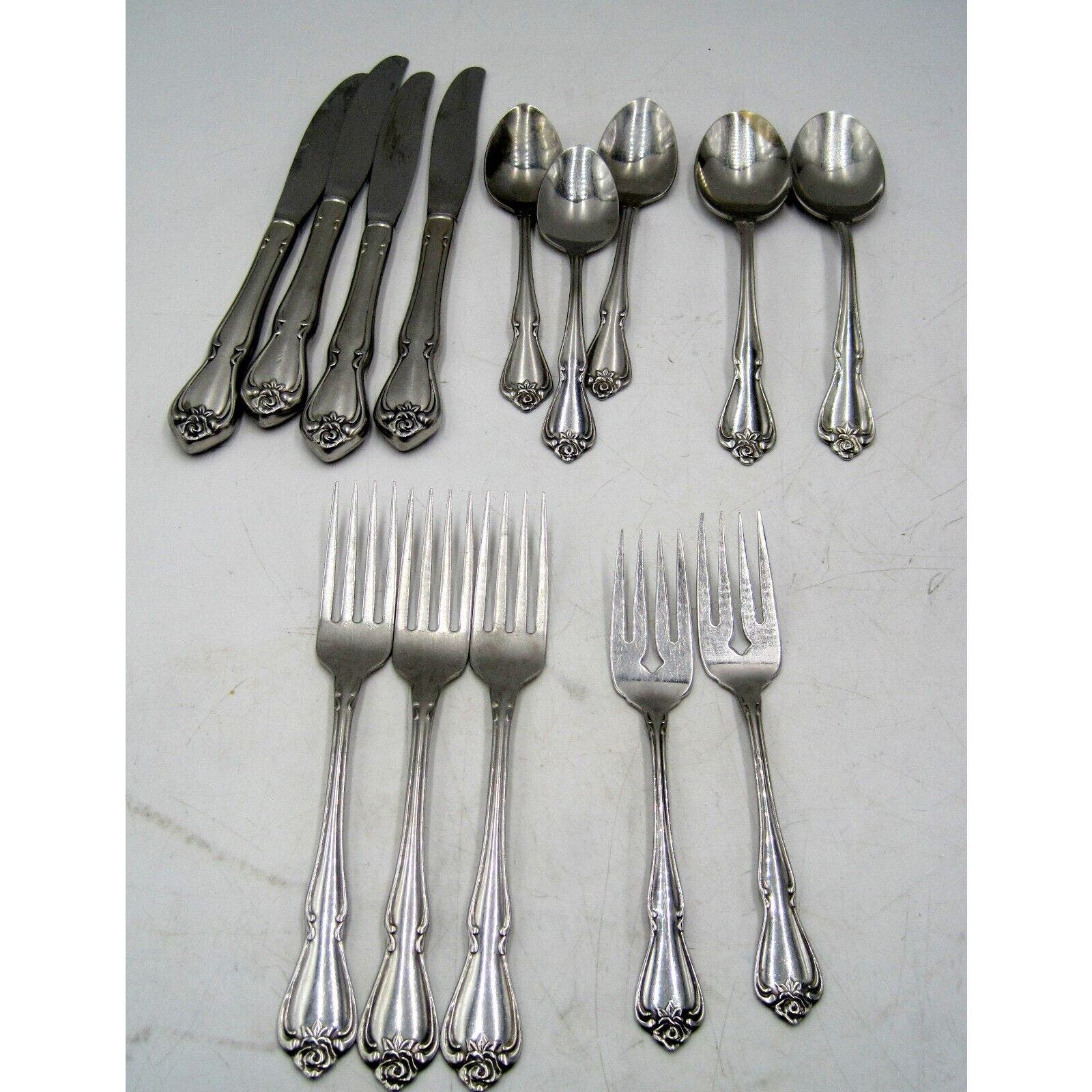 14 Pieces- Arbor Rose-True Rose Oneida USA Stainless Flatware