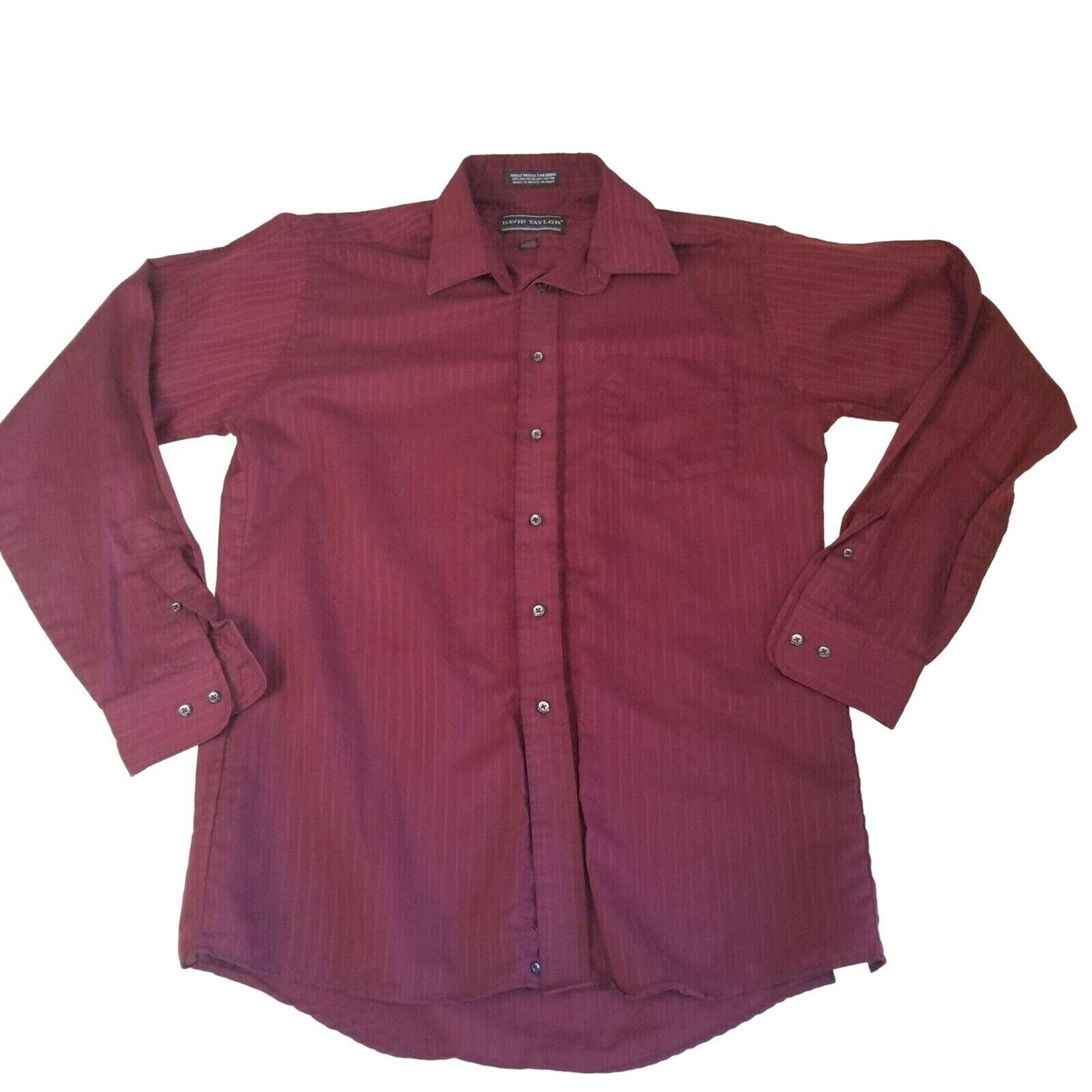 David Taylor Mens Long Sleeve Red Dress Shirt Sz 15.5 34/34 Single Needle Tailor