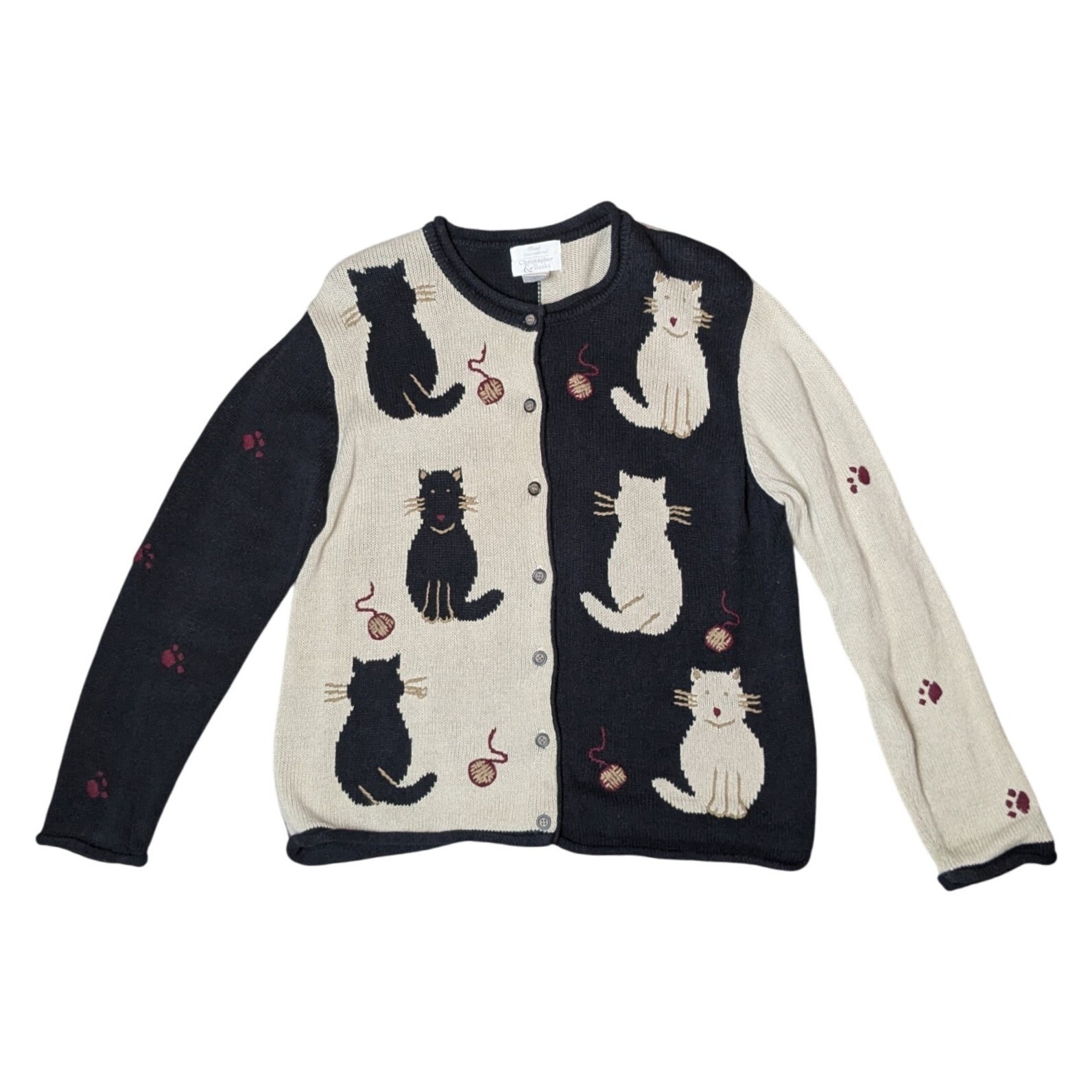 Vintage Christopher & Banks 90's Hand Embroidered Cat Cardigan Women's Large