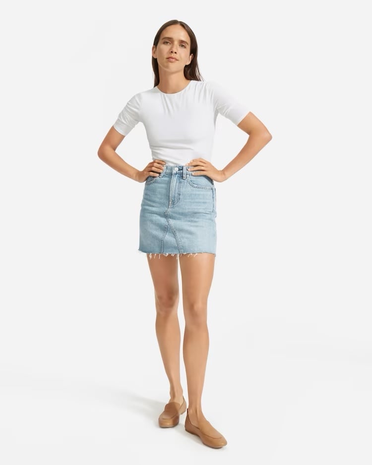 The Short Sleeve Crew Neck Bodysuit (Bikini cut) in White