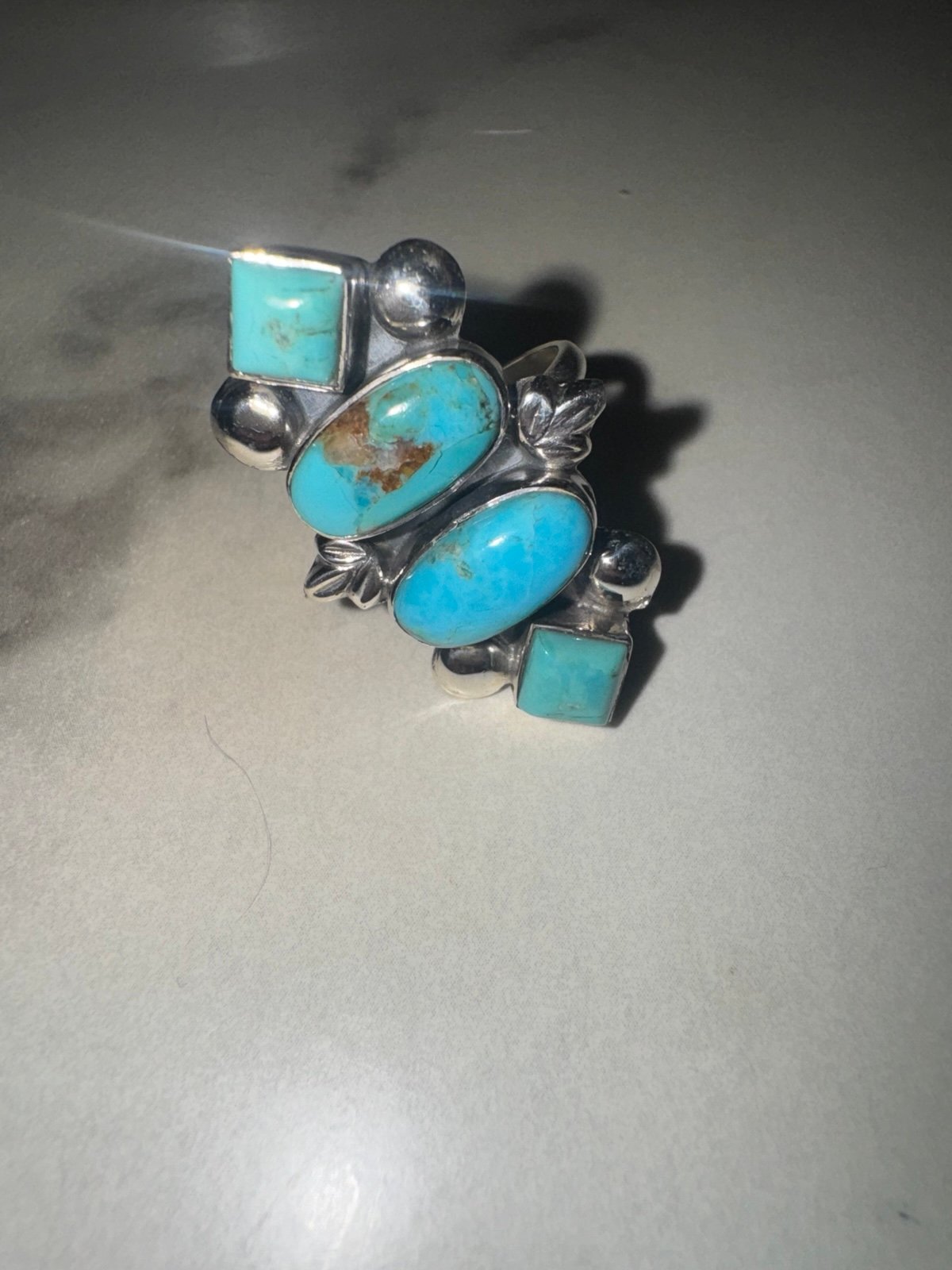 Sterling Silver Turquoise Ring Size 8.5 – Handmade Southwestern Boho Statement