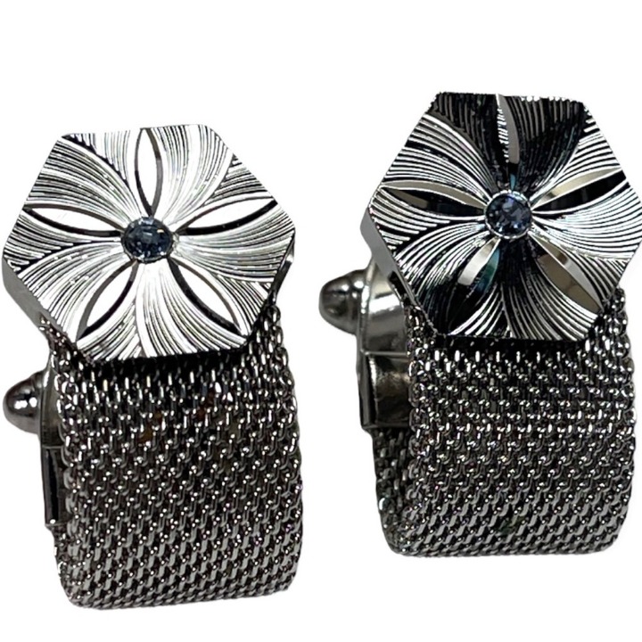 Silver tone with aqua colored stone cuff links