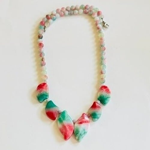 VTG Cherry blossom Jasper Jade Collar Beaded Watermelon Beads Genuine Elegant