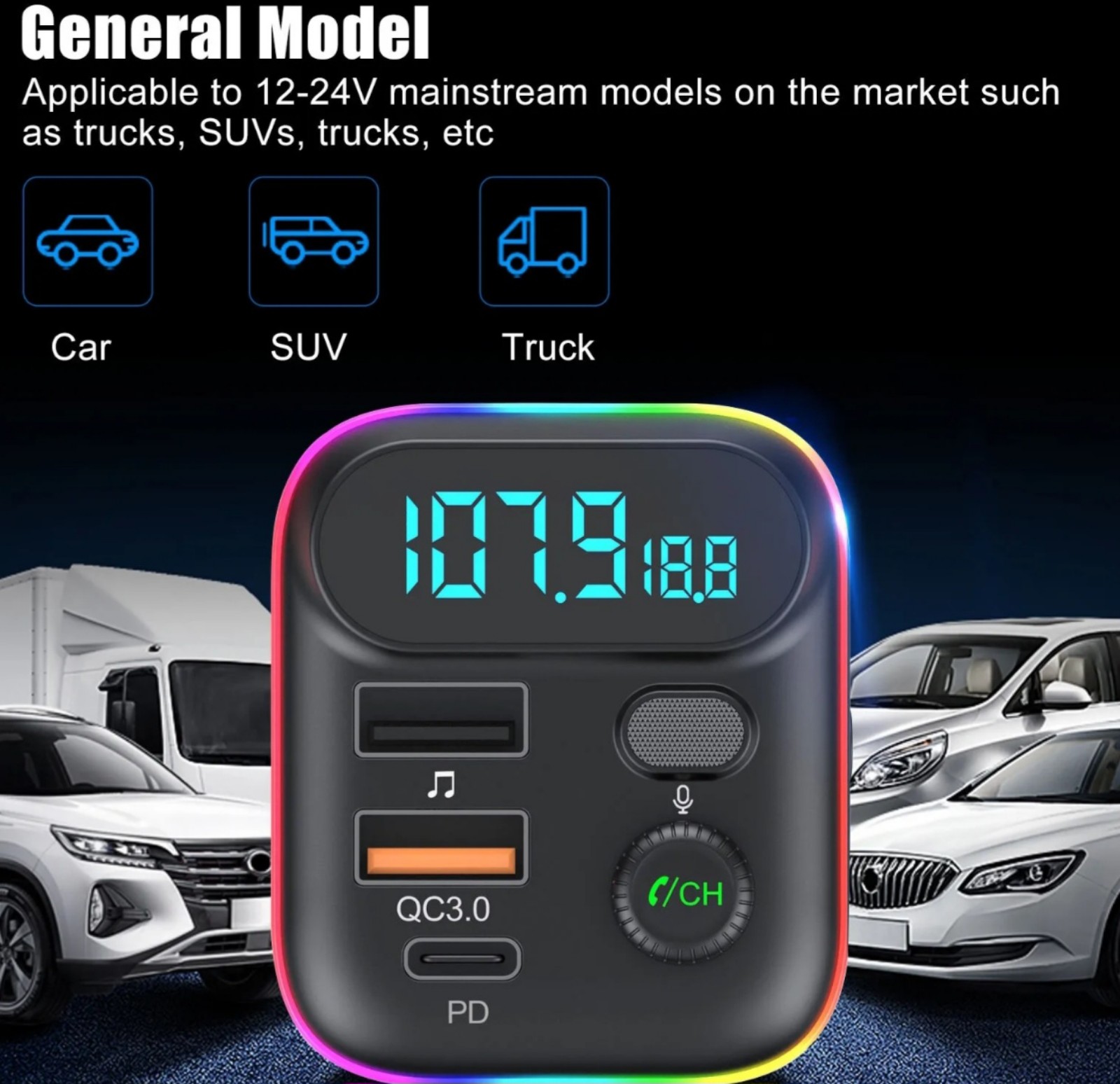 Bluetooth5.0 Car Adapter FM Transmitter USB AUX Radio Handsfree MP3 Music Player