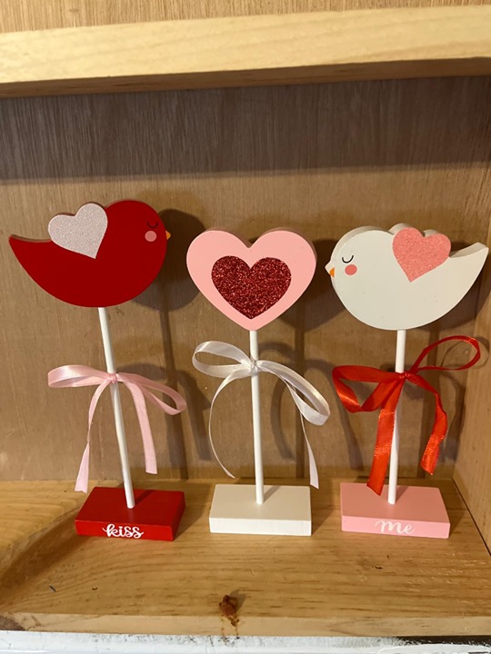 3 Pieces Valentines Day Tiered Tray Decor Set, Cute Wooden Bird Valentines Day