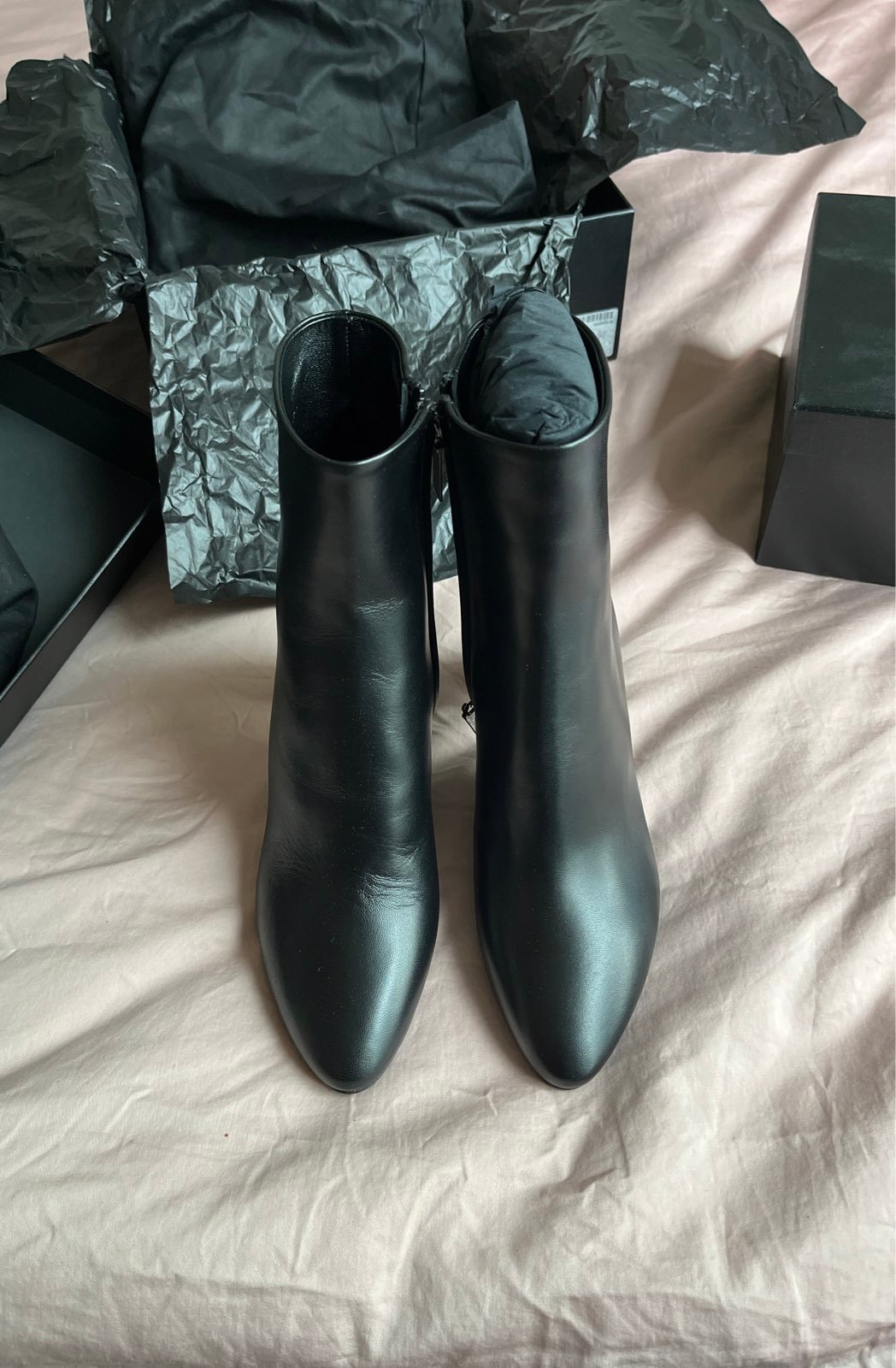 NIB YSL 70mm lou zip booties