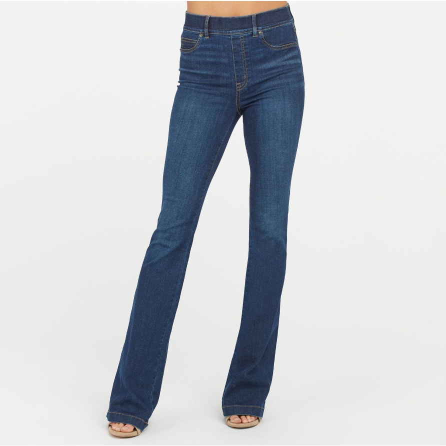 Spanx Bootcut Trouser Pull-On Jeans Mid Rise Clean Indigo Blue Denim Womens S