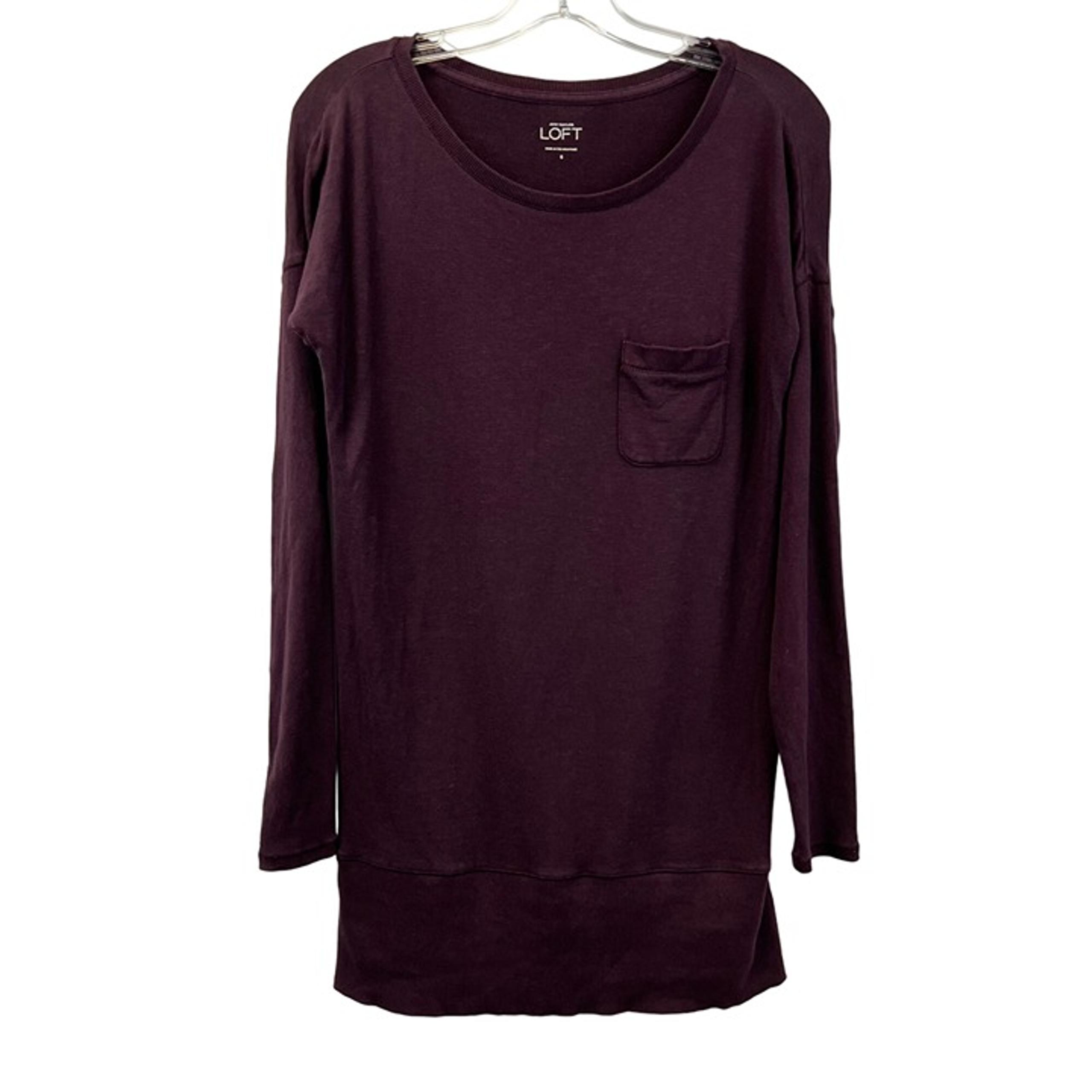 Ann Taylor Loft Womens Long Sleeve Scoop Neck Eggplant Tunic Top S Pocket