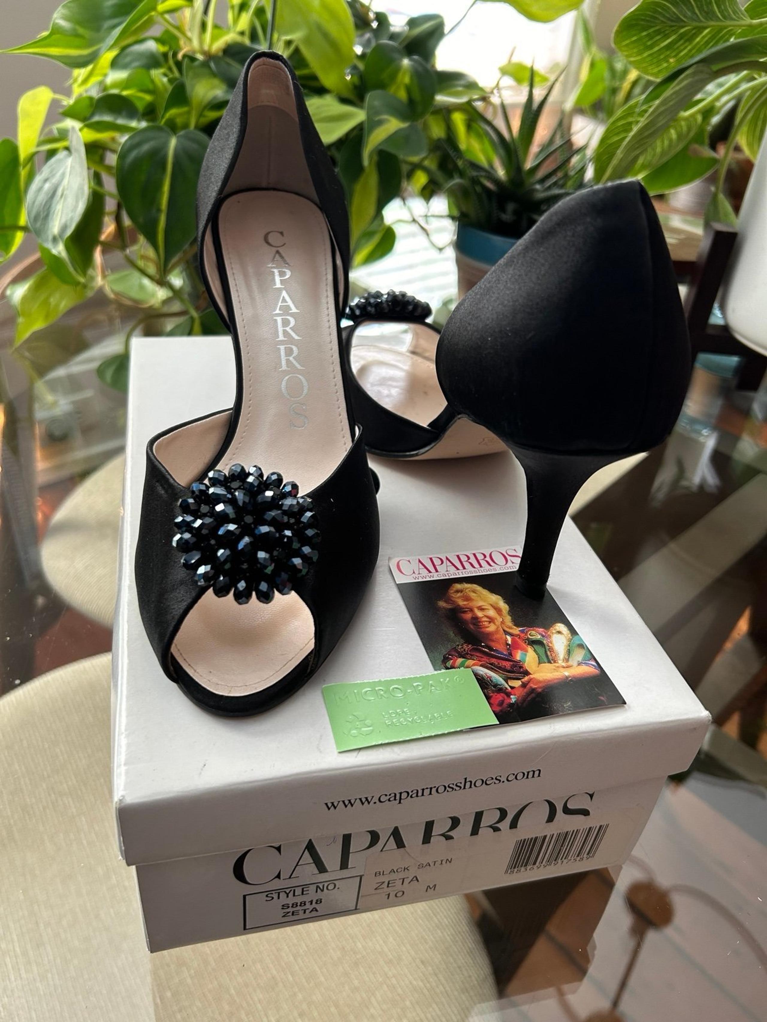 Caparros Zeta Peep-Toe Pumps Black Satin Size 10
