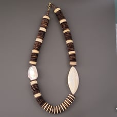 Natural Wood bead with MOP accent beads necklace