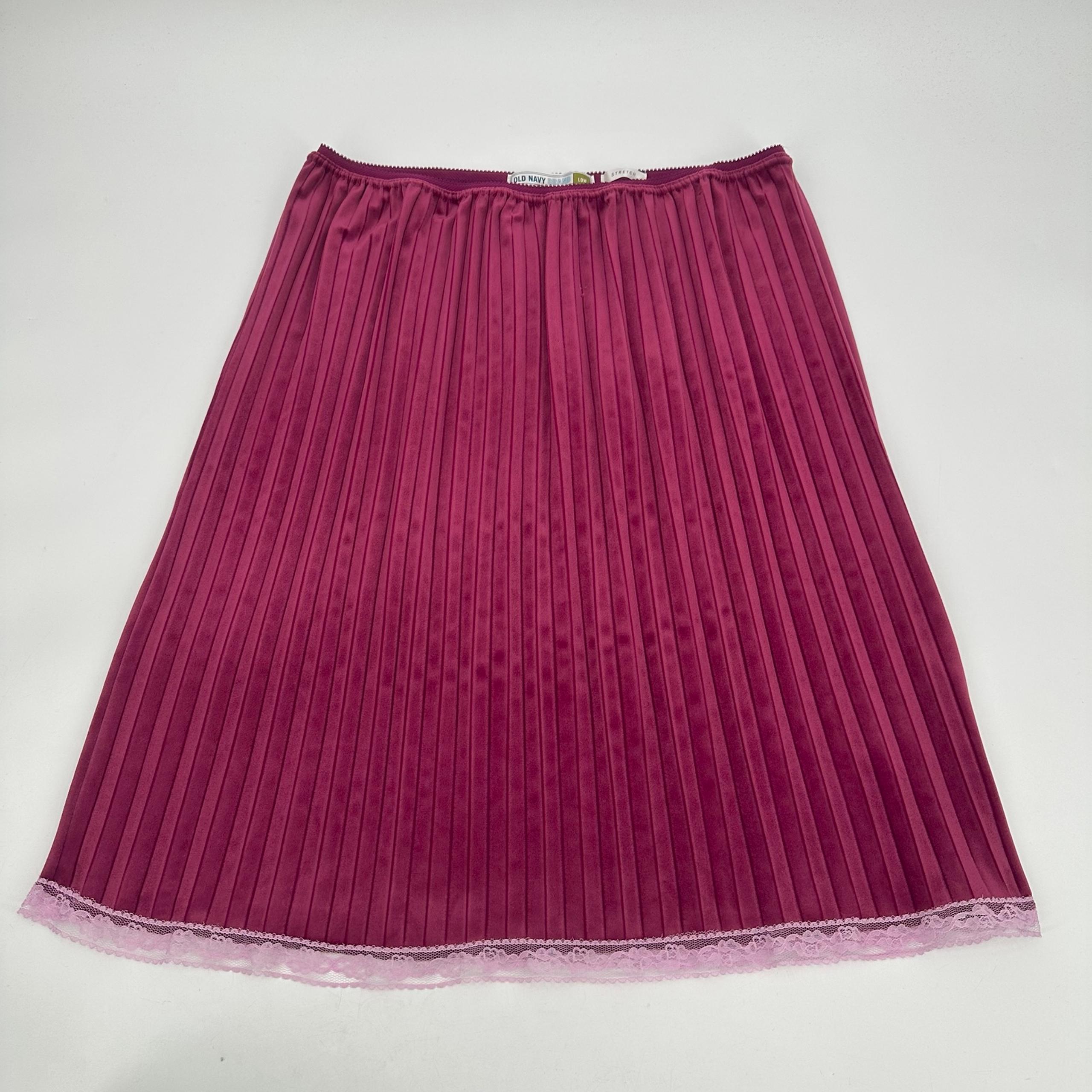 Old Navy Velvet Stretch Pleated Skirt Lace Trim VTG 2000s Womens S Whimsigoth