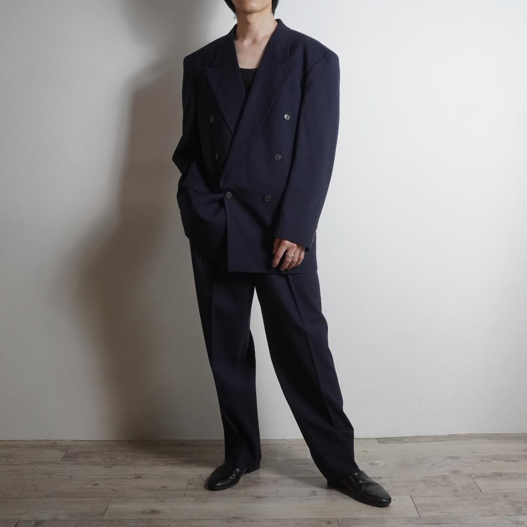 Vintage Wool Double-Breasted Suit in Navy /IW81