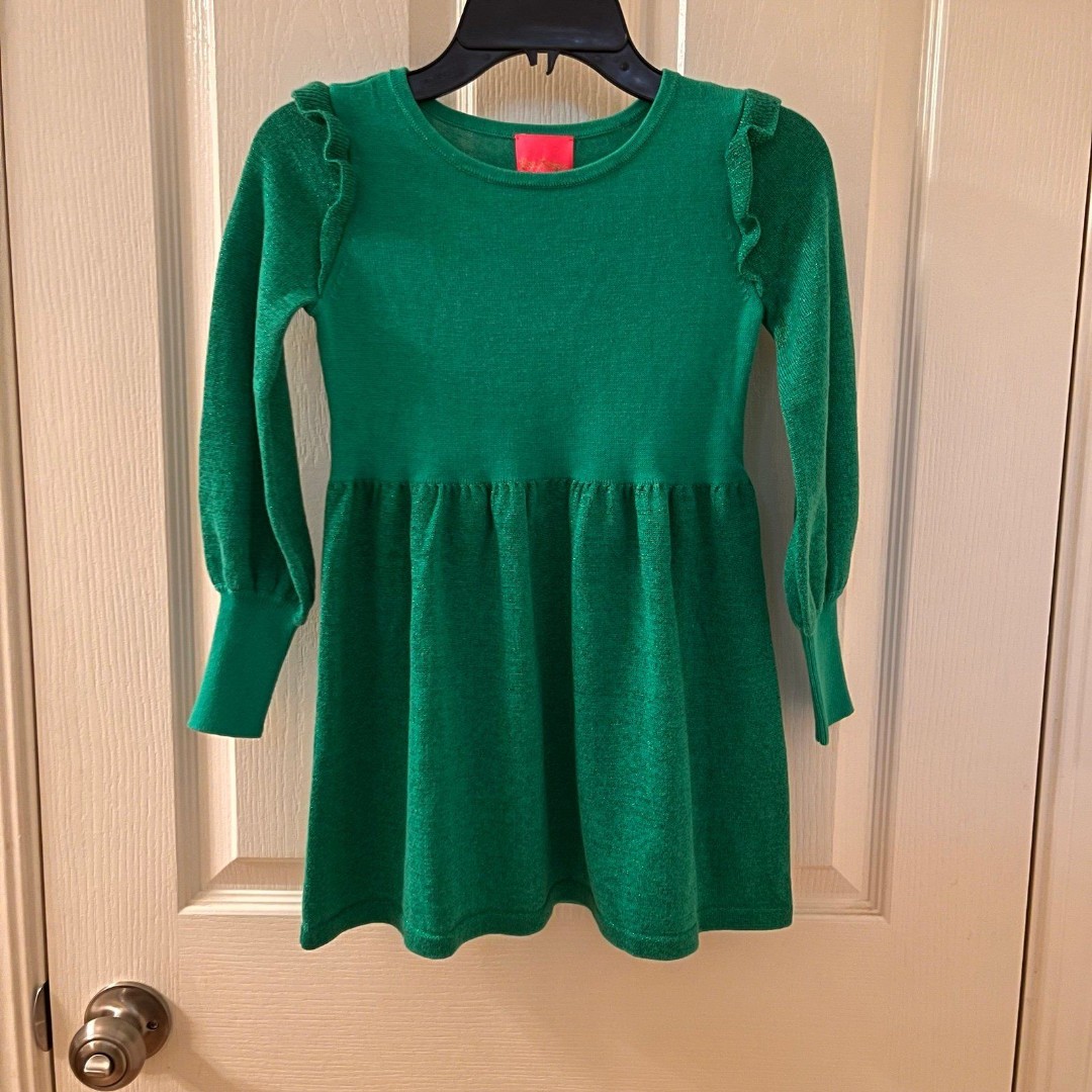 Lilly Pulitzer Caila Sweater Dress Botanical Green Metallic Girls S (4-5) NWT