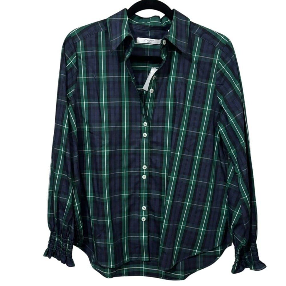 Foxcroft Green and Blue Button Down Shirt Olivia No Iron Stretch Long Sleeve