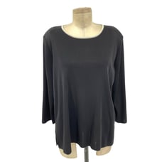 Exclusively Misook Black Ivory Piping Trim 3/4 Sleeve Sweater Plus Size 1X