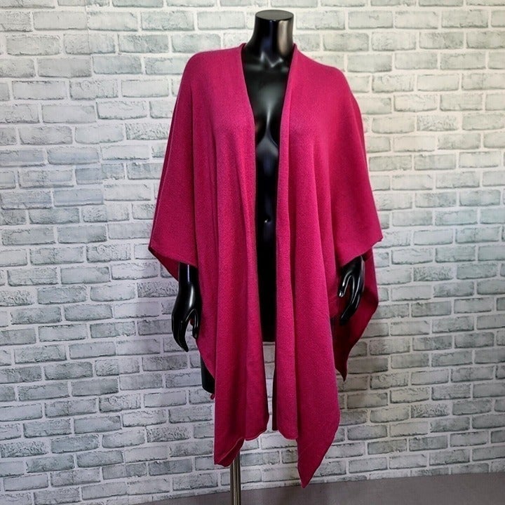 +Beryll Cashmere Serape Cape Shawl Wrap Open Front Poncho Ruana Raspberry OS