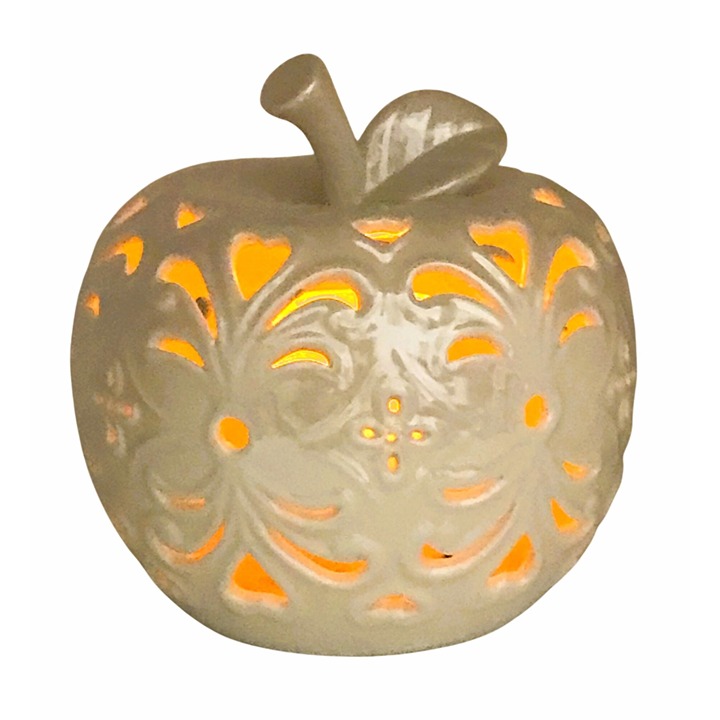 Ceramic Pumpkin Luminary LED Flameless Candle Multi-Color Changing Apple