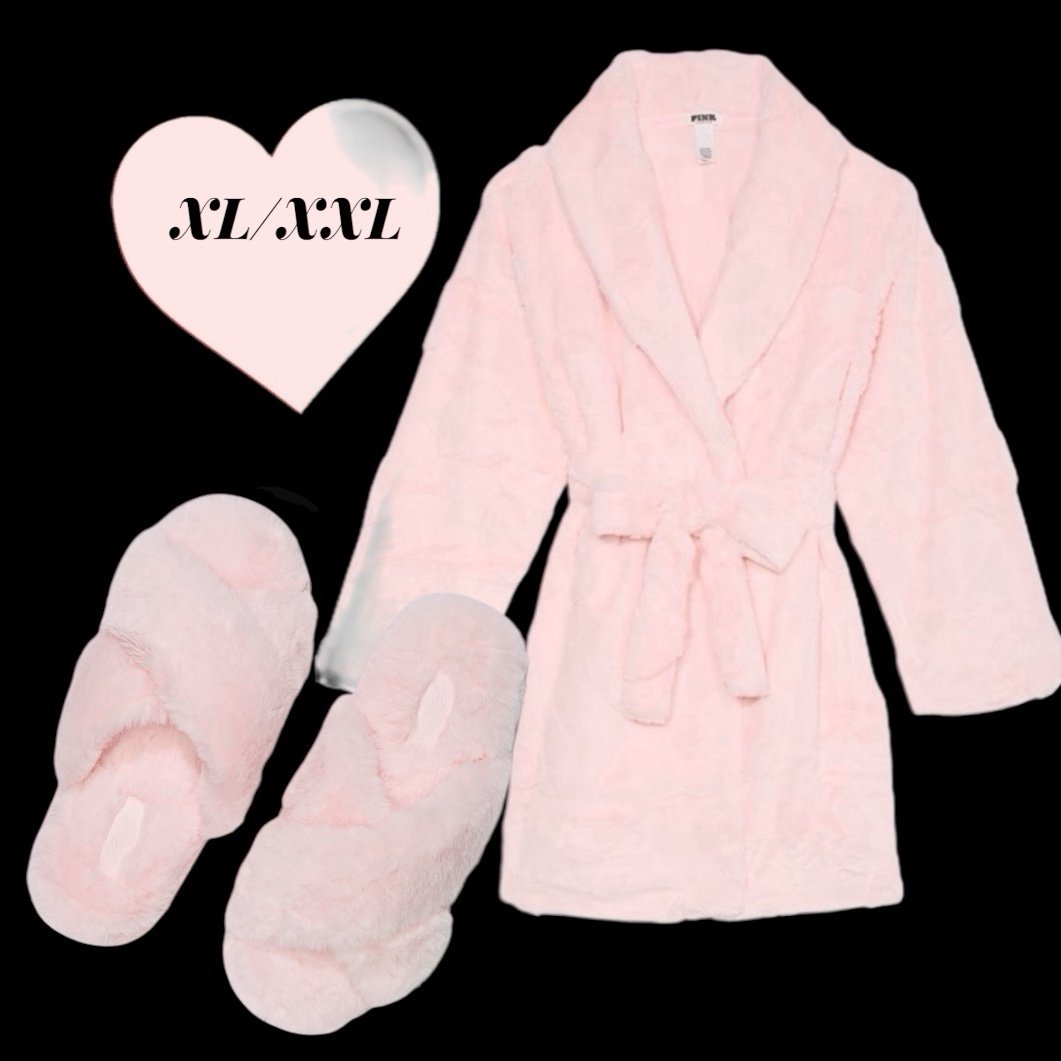 PINK XL/XXL ANGEL PINK HEARTS COZY ROBE & SLIPPERS