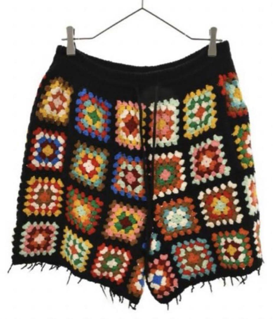 ALANUI Crochet Multicolor Knit Jacquard Fringe Shorts