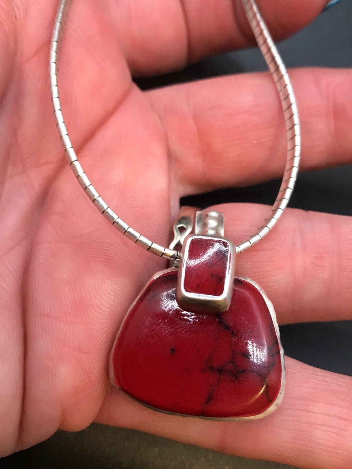 HVY VTG TAXCO MEXICO STERLING SILVER GEMSTONE NECKLACE #A402