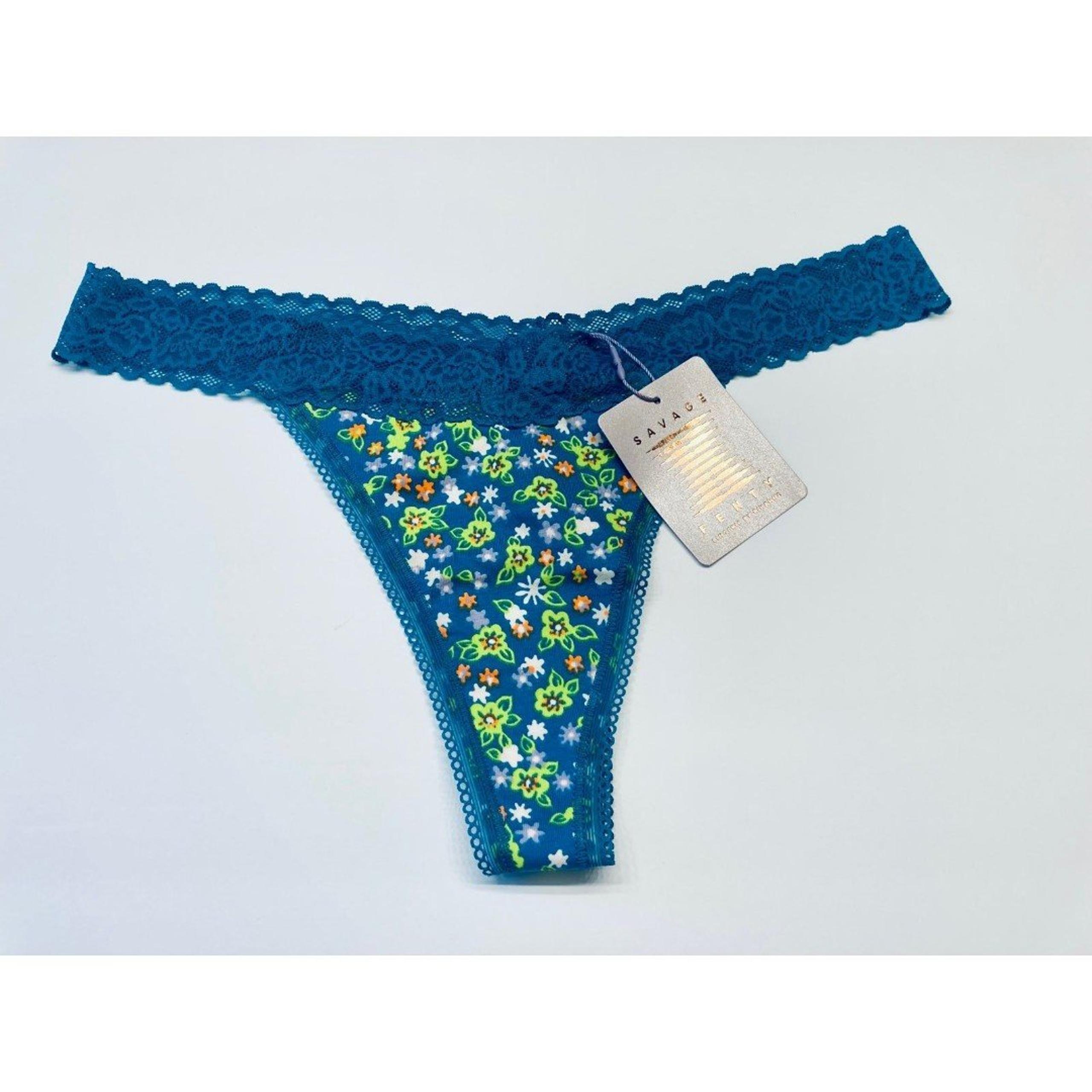 Savage X Fenty Women's Blue Floral Lace Thong Panty Size Large