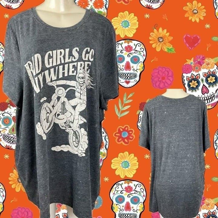 Torrid + 6 Gray Bad Girls Go Anywhere Statement Biker Graphic Short Sleeve Tee
