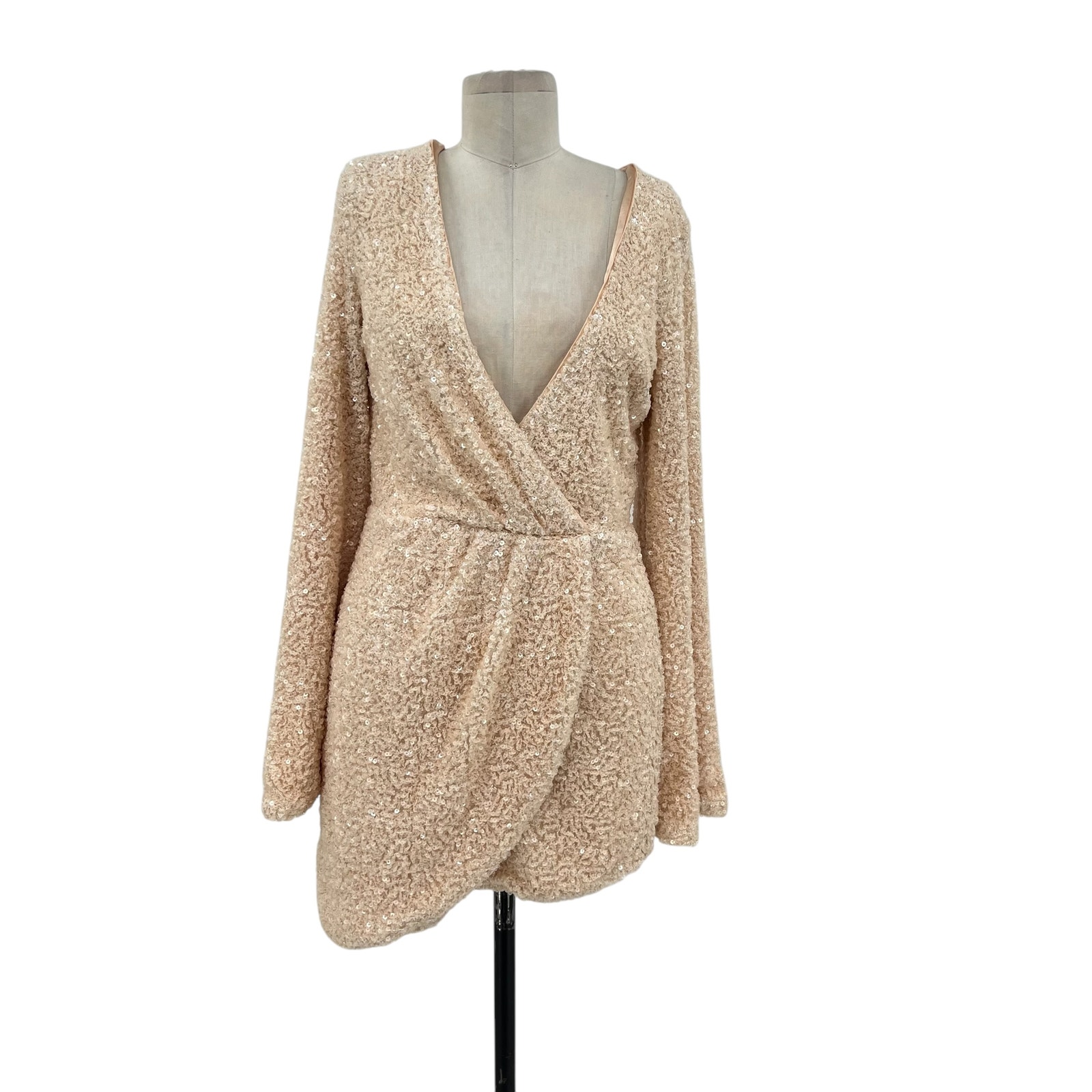Michael Costello x Revolve Valerie Dress Mini Long Sleeve Sequin Ivory Medium