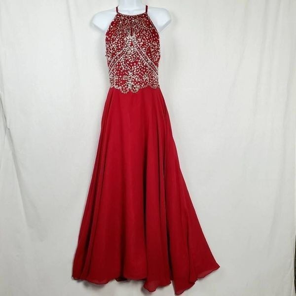 Woman's Small (4-6) Long Burgundy Chiffon Party Prom Gown Dress