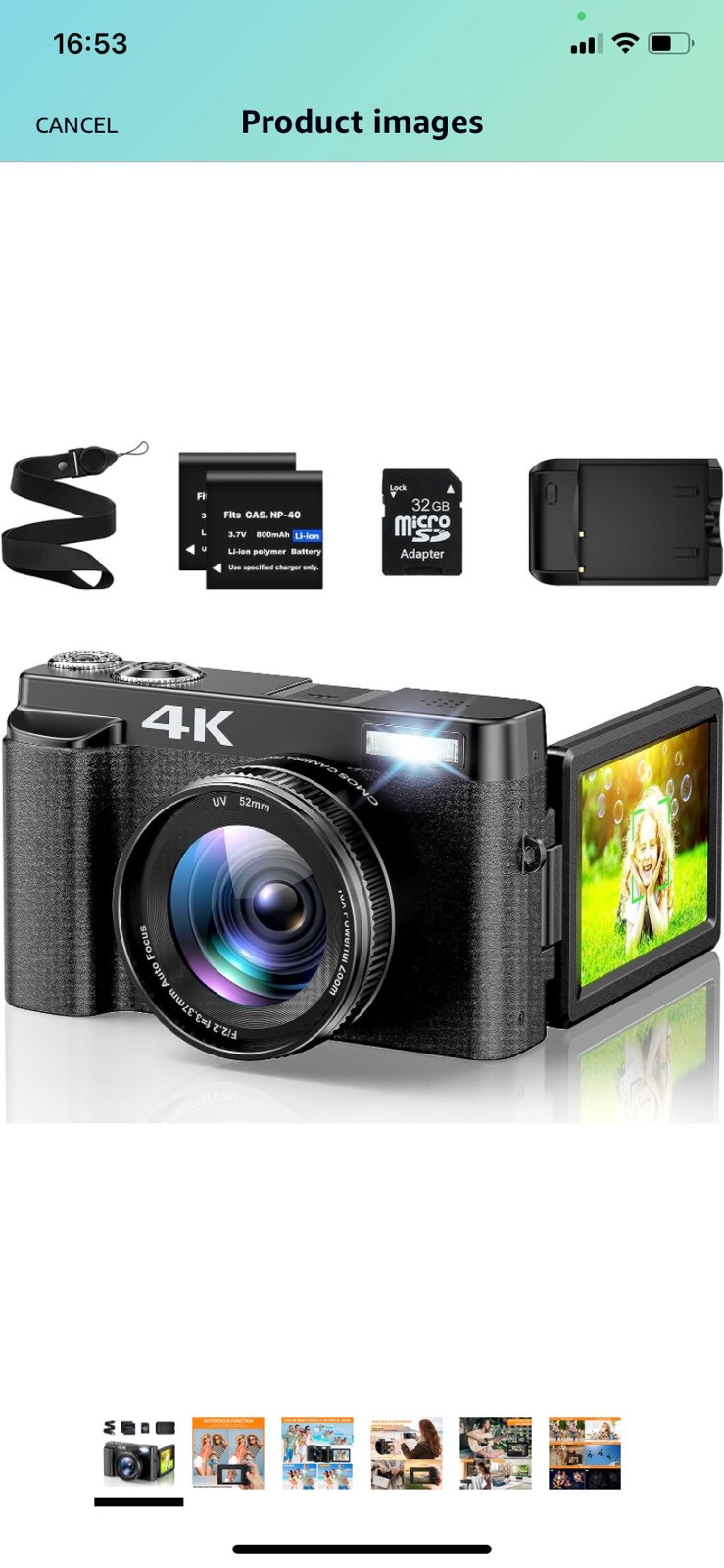 4K Digital Camera for Photography with 3'' 180°Flip Screen, Autofocus 48MP Vlogg