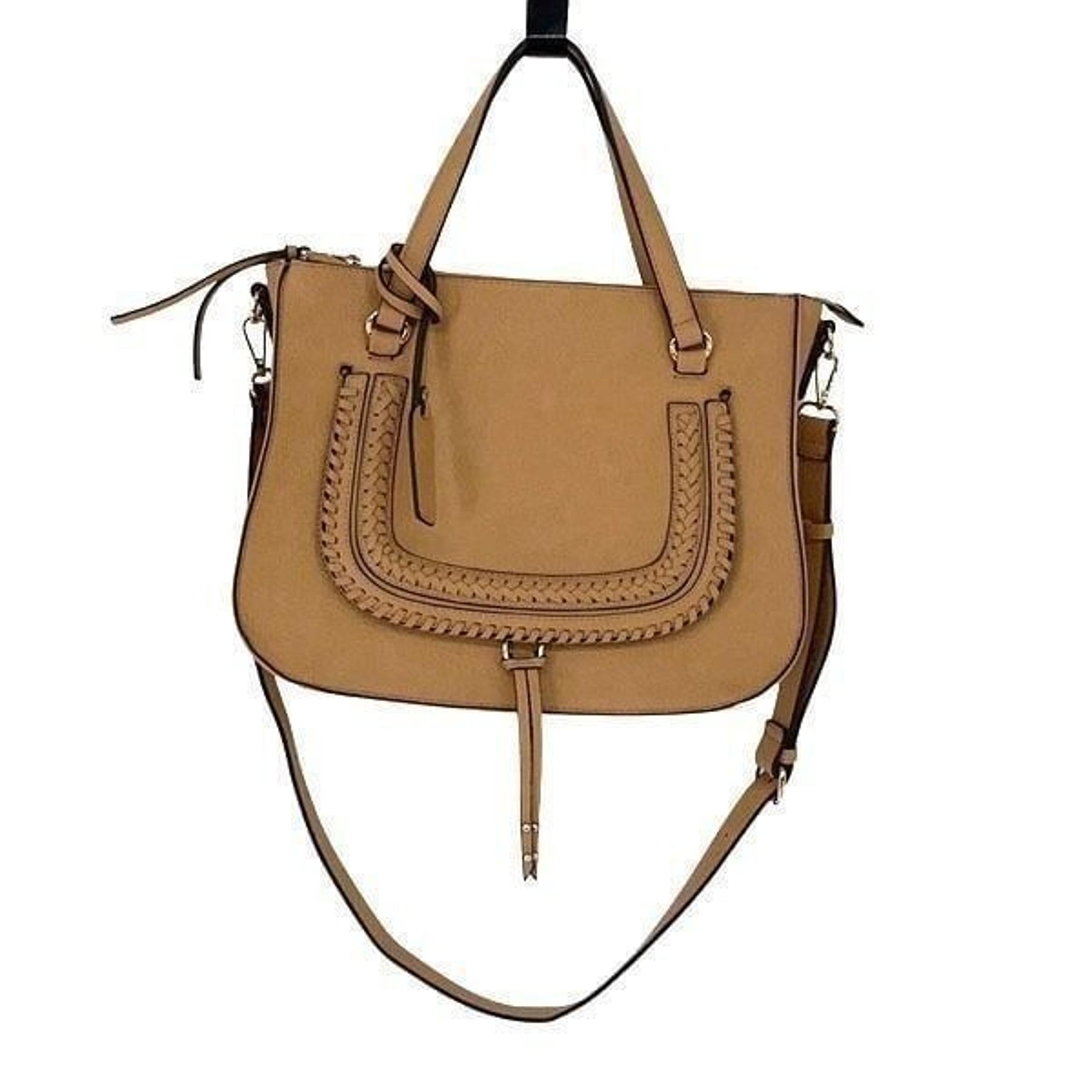 SOLE SOCIETY WOMEN'S DESTIN CROSSBODY BAG 2 VEGAN STUDDED WHIPSTICH CAMEL VEGAN