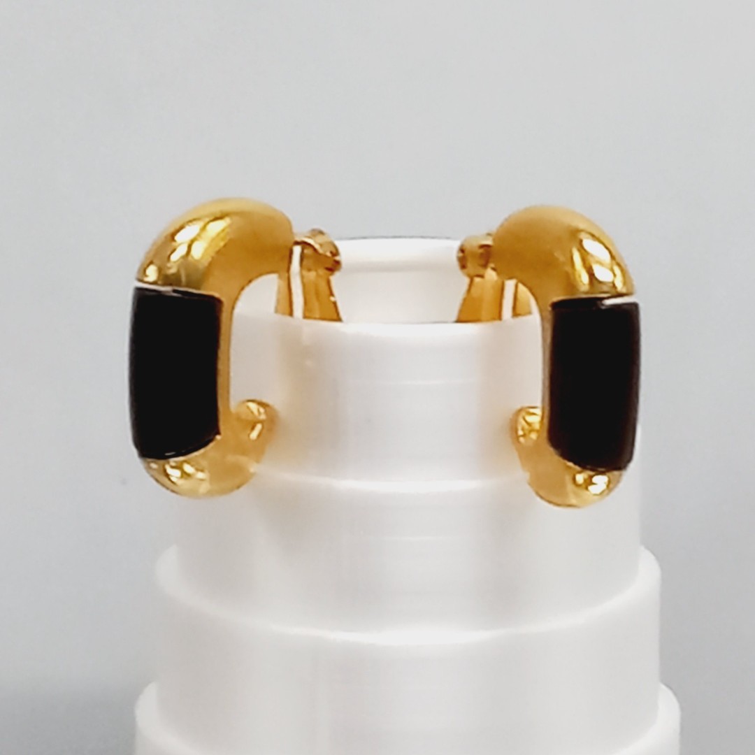 Joseph MAZER vintage Art Deco clip on gold tone wood grain Earrings SIGNED