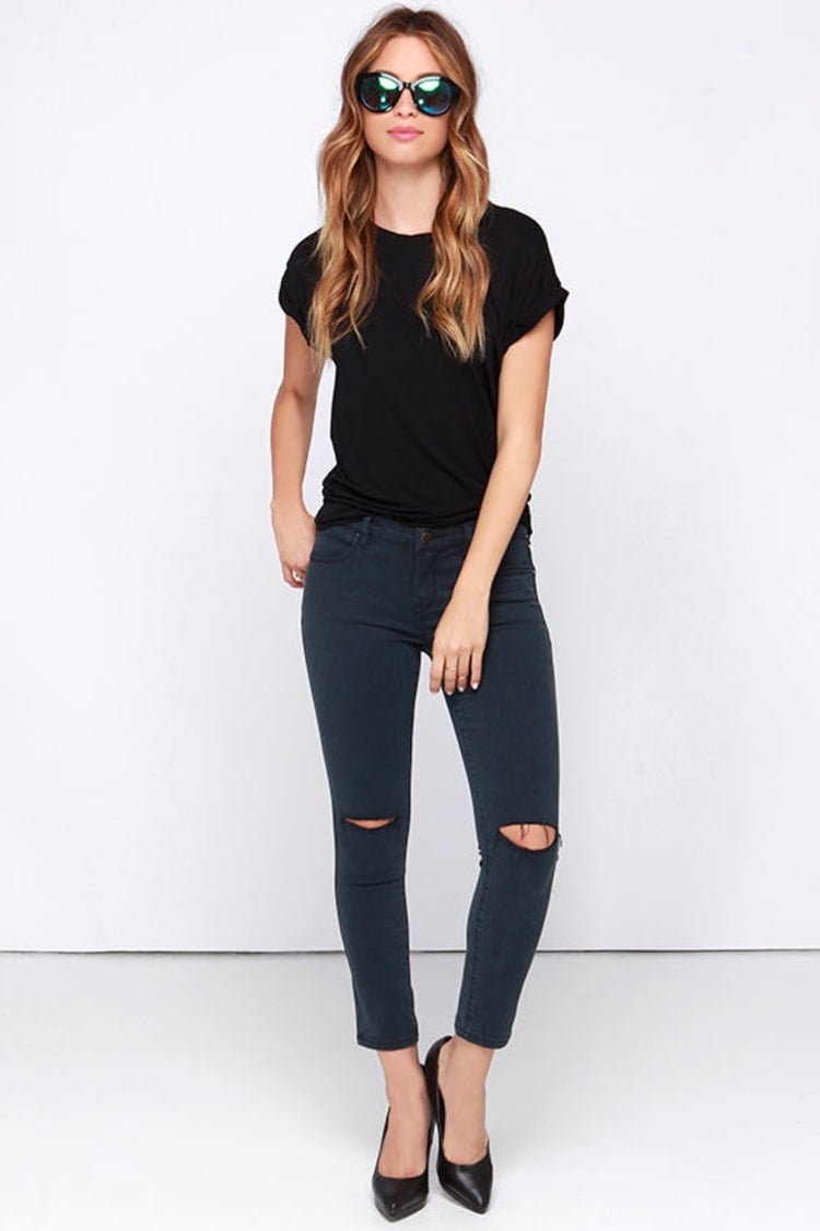 Anthropologie BlankNYC Crazy Train Black Distressed Raw Jeans Size 28